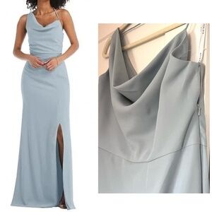 After Six Asymmetrical One Shoulder Cowl Neck Dress, Mist Blue, Size 14 # 6849